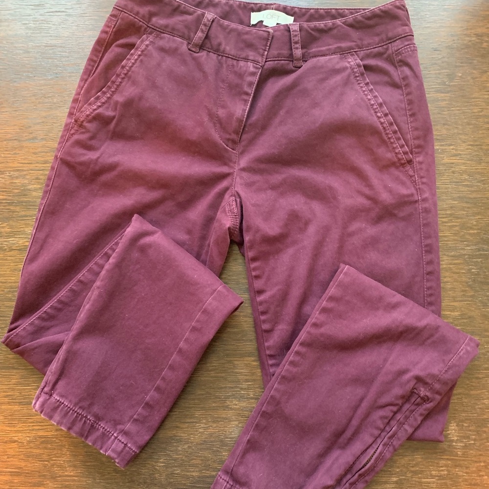 Loft Burgundy Zip Ankle Pants